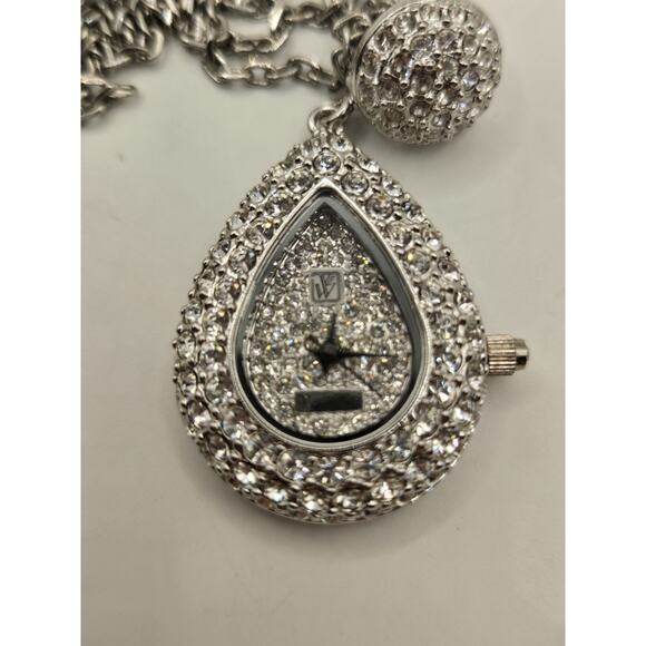 VICTORIA WIECK Beverly Hills 60" Crystals Silver Tone PENDANT WATCH NECKLACE - Picture 1 of 6